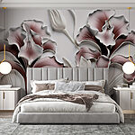 Wall murals Wall with flowers and leaves