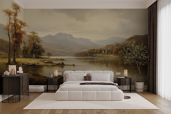 Wall murals Lake with trees and mountains in the background