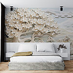 Wall murals White tree with white flowers and a river