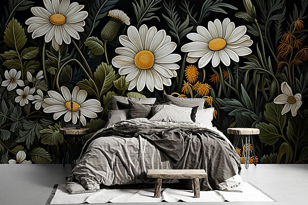 Painting of flowers and leaves Wall murals Painting of flowers and leaves