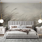 Wall murals Field of grass with white clouds