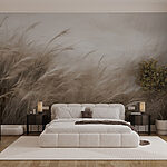 Wall murals Field of grass with a cloudy sky