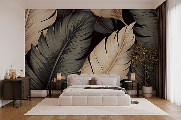 Textured Leaves in Neutral Tones Wall murals Textured Leaves in Neutral Tones