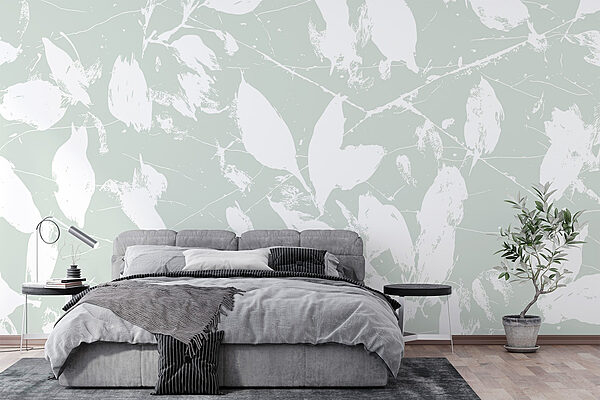 Wall murals Wall murals White leaves on a light green background (SKU: w02936)