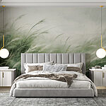 Wall murals Field of grass with white clouds