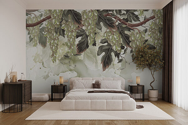 Bunch of grapes on a vine Wall murals Bunch of grapes on a vine