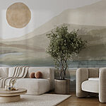 Wall murals Watercolor painting of a river and mountains