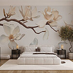 Wall murals Branch with white flowers and petals