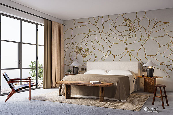 Drawing of flowers on a white surface Wall murals Drawing of flowers on a white surface