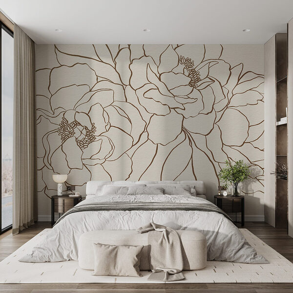 Drawing of flowers on a white surface Wall murals Drawing of flowers on a white surface