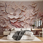 Wall murals White and pink flowers on a wall