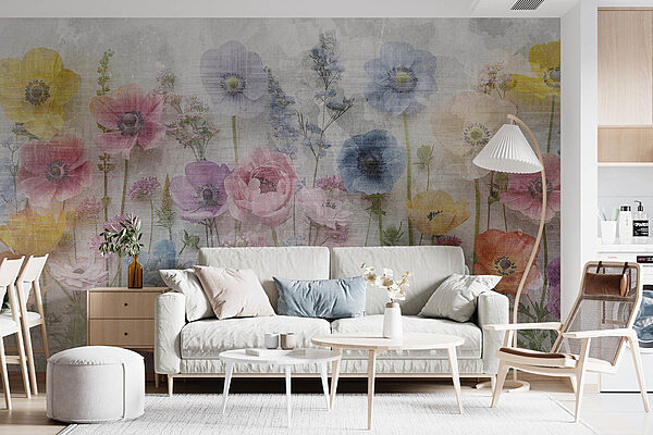 Group of flowers on a white background Wall murals Group of flowers on a white background