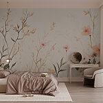 Wall murals Wallpaper with flowers and leaves
