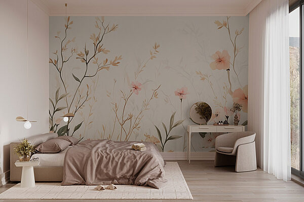 Wallpaper with flowers and leaves Wall murals Wallpaper with flowers and leaves