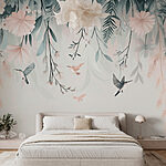 Wall murals Bird flying over flowers