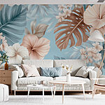 Wall murals Floral pattern with white and brown flowers