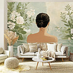 Wall murals Woman in water with flowers