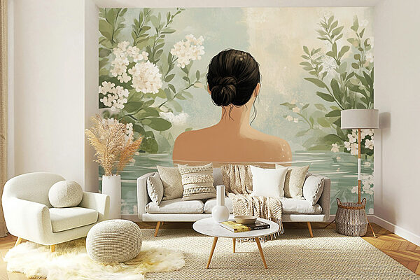 Woman in water with flowers Wall murals Woman in water with flowers