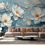 Wall murals Painting of white flowers on a blue background