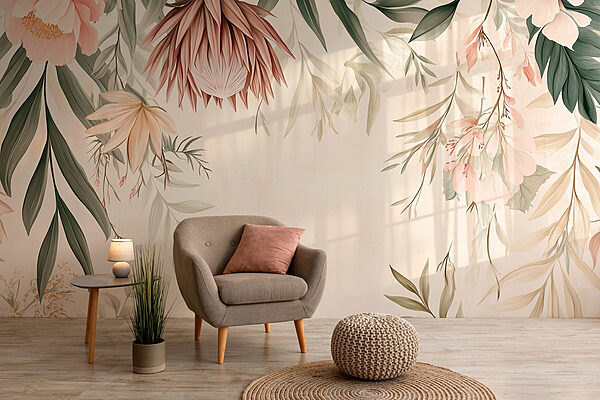 Wall murals Floral border with leaves and flowers Wall murals Floral border with leaves and flowers
