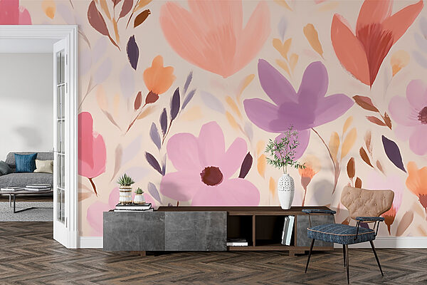 Painting of flowers and leaves Wall murals Painting of flowers and leaves