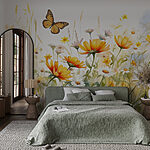 Wall murals Butterfly flying over flowers