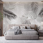 Wall murals Grey and white background with leaves
