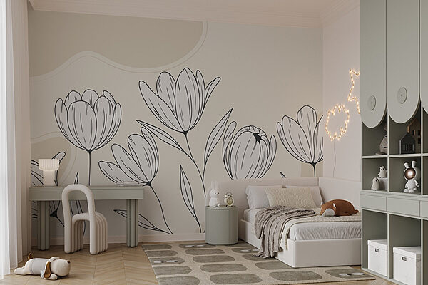 Line drawing of flowers Wall murals Line drawing of flowers