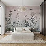 Wall murals Wallpaper with butterflies and plants