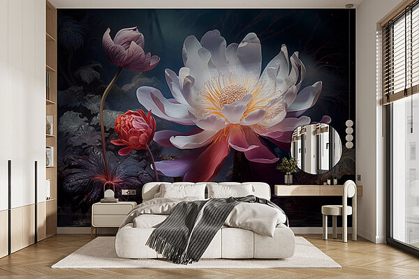 Delicate blooms in tranquil waters Wall murals Delicate blooms in tranquil waters