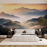 Wall murals Landscape of mountains with fog and trees