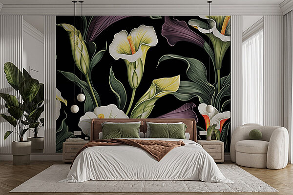Vibrant floral designs on dark background Wall murals Vibrant floral designs on dark background