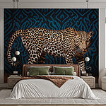 Wall murals Leopard standing on a wood floor