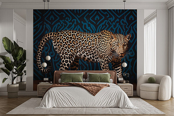 Leopard standing on a wood floor Wall murals Leopard standing on a wood floor