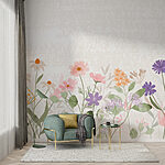 Wall murals Row of flowers with leaves
