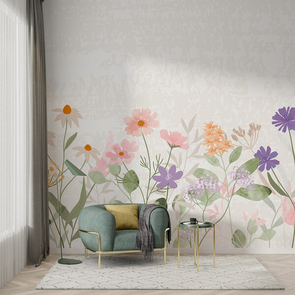 Row of flowers with leaves Wall murals Row of flowers with leaves
