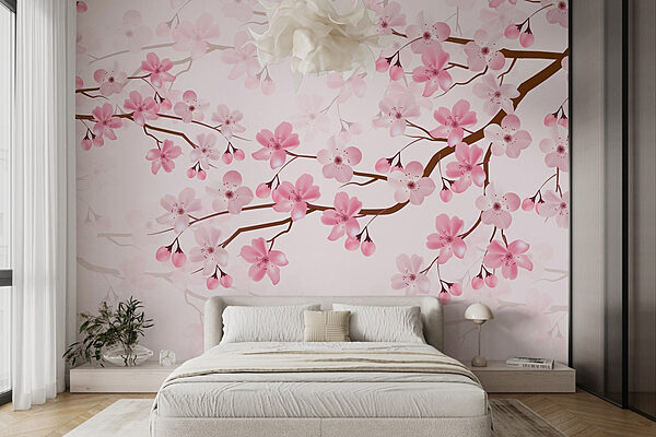Pink flowers on a branch Wall murals Pink flowers on a branch