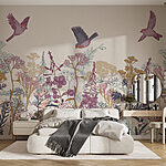Wall murals Birds flying over flowers
