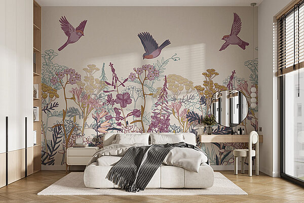 Birds flying over flowers Wall murals Birds flying over flowers