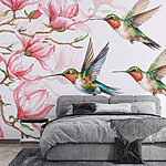 Wall murals Group of hummingbirds flying next to flowers