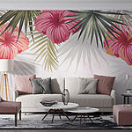 Wall murals Group of pink flowers and green leaves