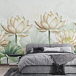 Wall murals Group of white flowers with green leaves