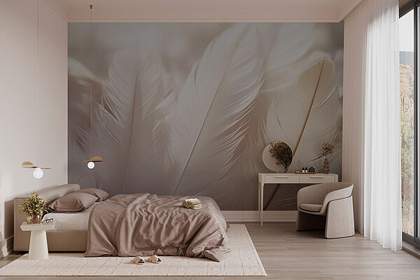 Delicate feathers in soft hues Wall murals Delicate feathers in soft hues