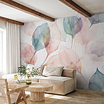 Wall murals Soft hues of delicate leaves adorn.