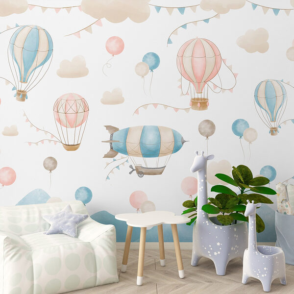 Group of hot air balloons and flags Wall murals Group of hot air balloons and flags