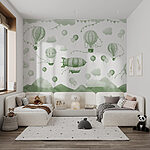 Wall murals Green and white background with balloons and mountains