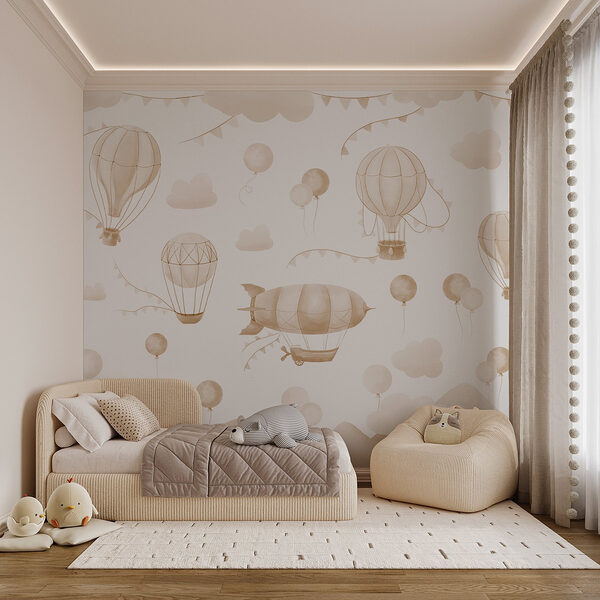 Wall mural Group of hot air balloons and mountains