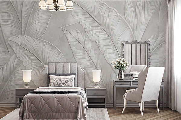 Wall murals Wall murals White wallpaper with feathers (SKU: w08772)