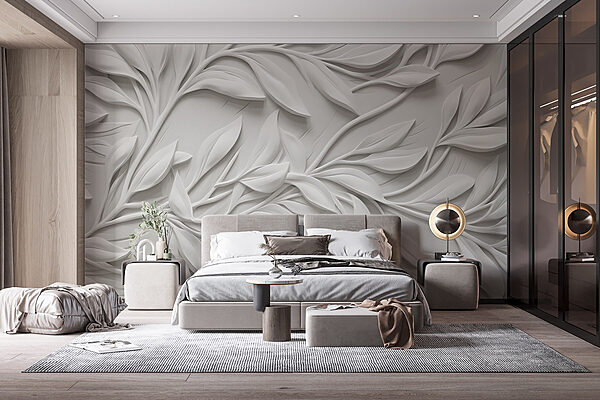 White wall with leaves Wall murals White wall with leaves