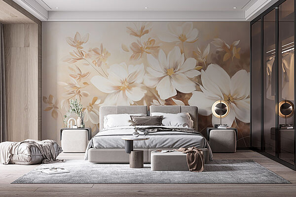 Painting of white flowers Wall murals Painting of white flowers
